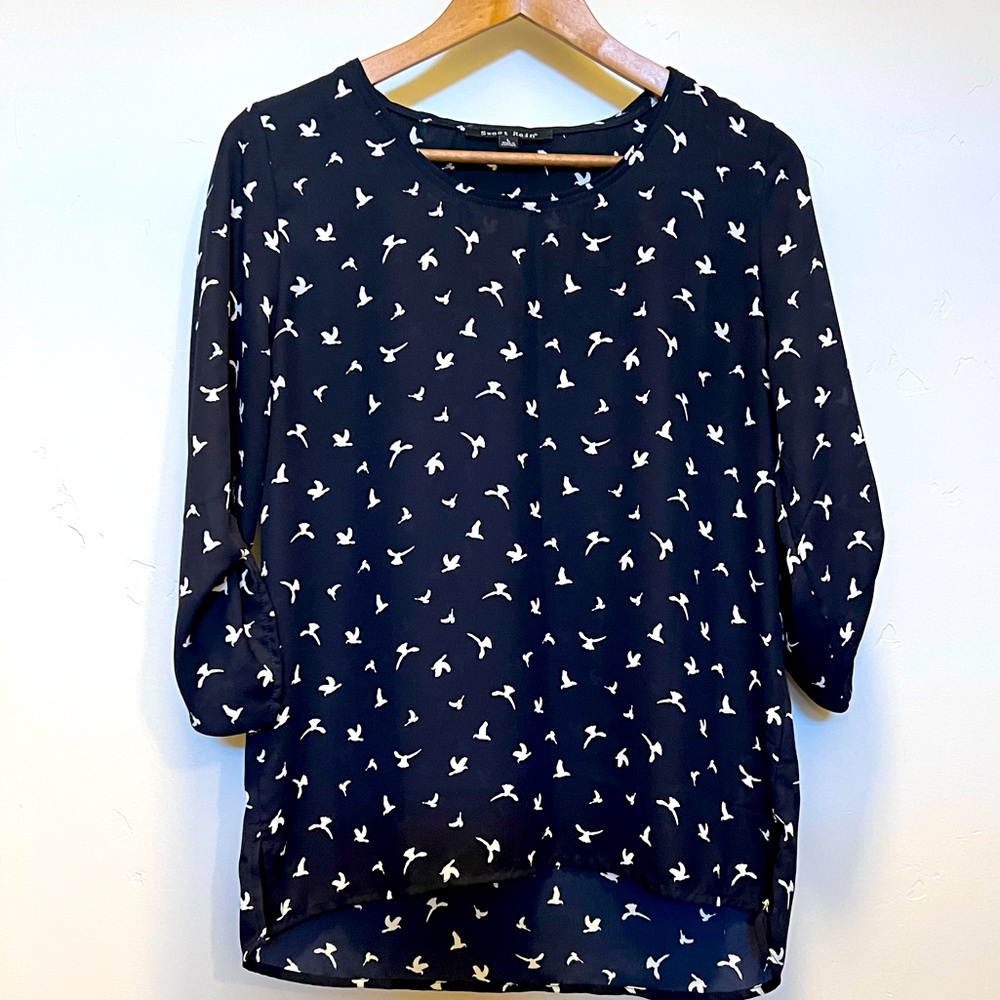 Navy Blue “Bird” Design Blouse
